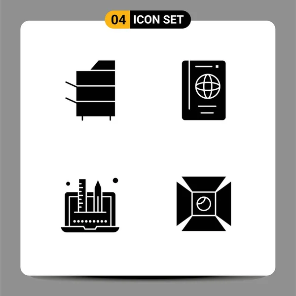 Mobile Interface Solid Glyph Set Pictograms Copier Travel Products Passport — Stockový vektor