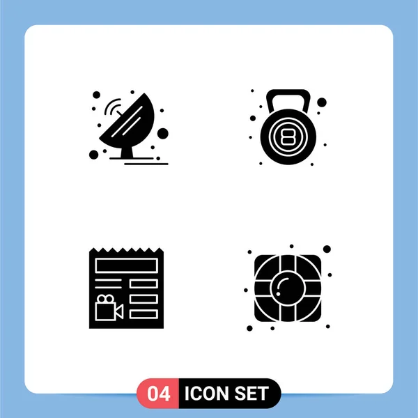 Ensemble Glyphes Solides Vectoriels Sur Grille Pour Antenne Document Antenne — Image vectorielle