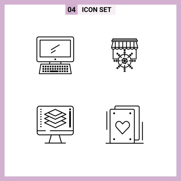 Stock Vector Icon Pack Mit Linienzeichen Und Symbolen Für Computer — Stockvektor