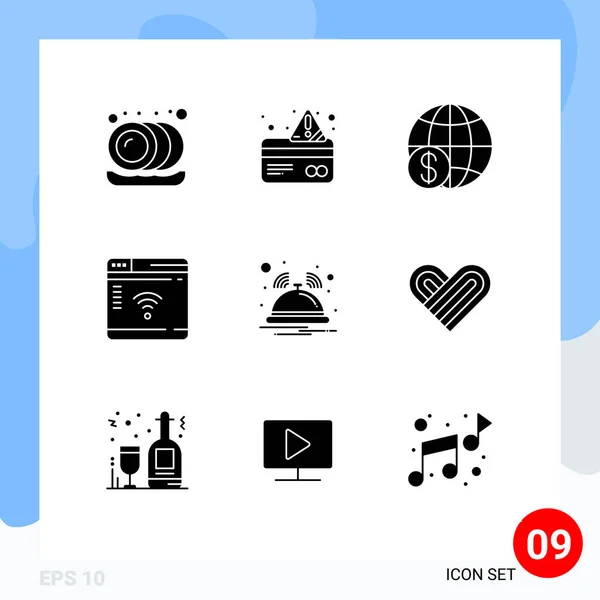 Universal Solid Glyphs Set Web Mobile Applications Hotel Webpage Global — 스톡 벡터