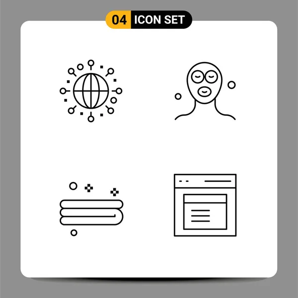 グローバル タオル 美しさ リラクゼーション インターフェイスなどのWeb印刷メディアのための4つの現代的なファイルラインフラットカラーサインとシンボルのパック編集可能なベクトルデザイン要素 — ストックベクタ