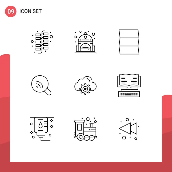 Set Modern Icons Sysymbols Signs Book Gear Travel Setting Signal — Archivo Imágenes Vectoriales
