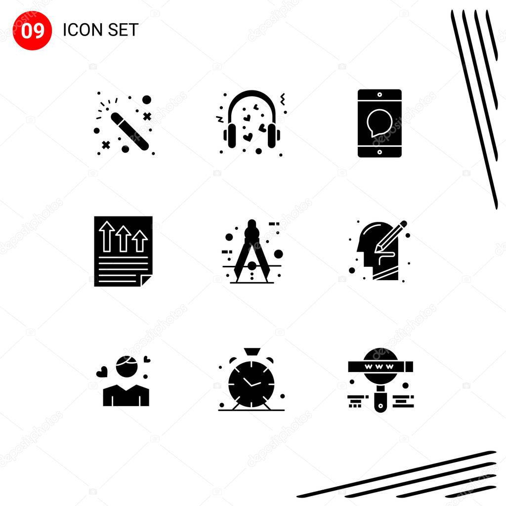 Modern Set of 9 Solid Glyphs Pictograph of report, document, cellphone, data, mobile Editable Vector Design Elements