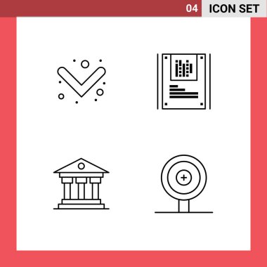 4 Filledline Düz Renkli Modern Seti Ok, para, analiz, şifre çözme, iş için düzenlenebilir vektör tasarım elementleri Pictograph
