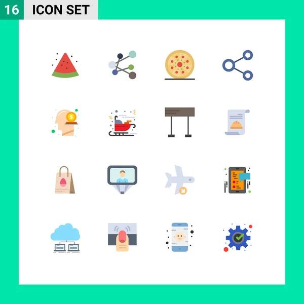 Modern Set Flat Colors Symbols Head Social Pepperoni Sharing Link — Stock Vector
