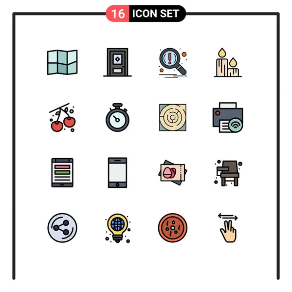 Conjunto Icones Modernos Símbolos Sinais Para Bússola Cereja Notificação Baga —  Vetores de Stock