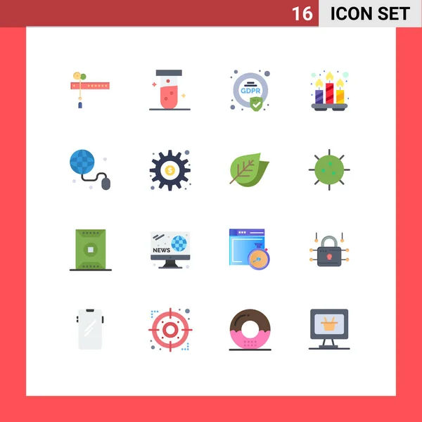 16现代标志的用户界面平面色彩套件及互联网 蜡烛及可编辑的创意向量设计元素套件的符号 — 图库矢量图片