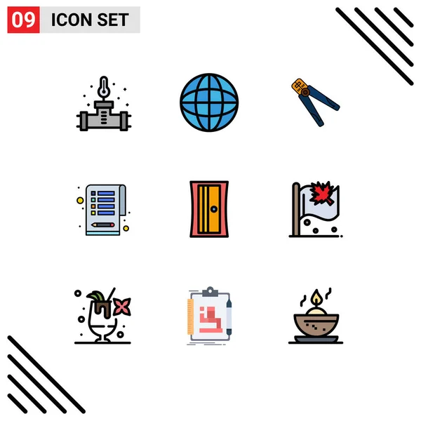 Set Modern Icons Symbols Signs Sharpener Tasks Building Clipboard Work — Stock Vector
