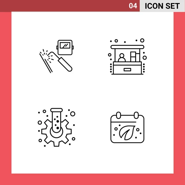 一套4个现代Ui图标 用于焊接 家用企业 齿轮可编辑矢量设计元件的符号符号 — 图库矢量图片