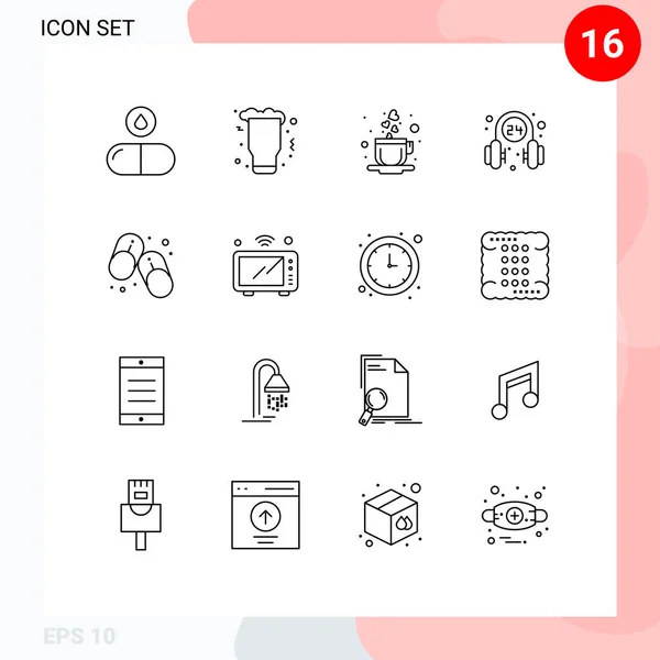 Pictogram Set Simple Outlines Flip Flops Service Glass Operator Headphone — 스톡 벡터