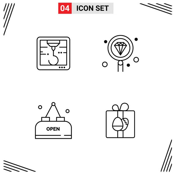 Mobile Interface Line Set Pictograms Printer Meal Develop Search Gift — Archivo Imágenes Vectoriales