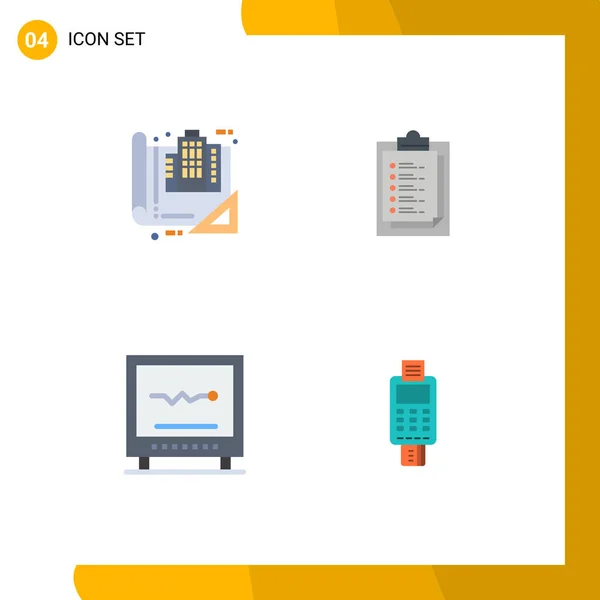 Set Icone Piatte Vettoriali Sulla Griglia Costruzione Cardiogramma Costruzione Pagella — Vettoriale Stock