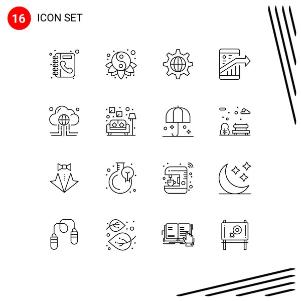 Mobile Interface Outline Set Von Piktogrammen Für Cloud Seo Sicherheit — Stockvektor