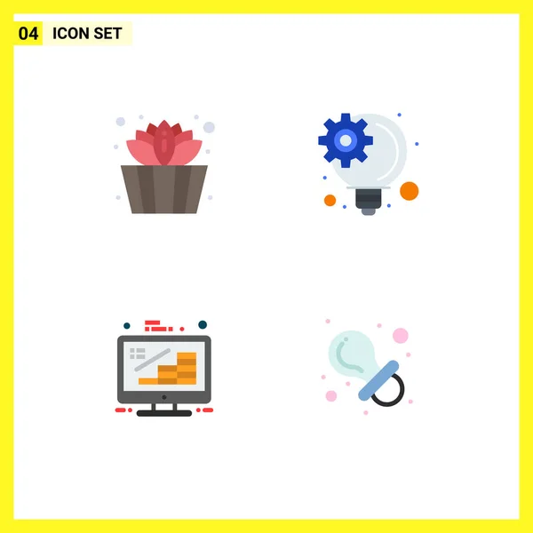 包装四个现代平面图标标志和符号 用于网络印刷媒体 思想管理 玩具可编辑向量设计元素 — 图库矢量图片