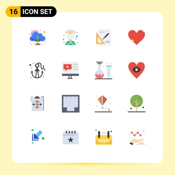 Juego Pictogramas Colores Peso Simple Ancla Favorito Gráfico Como Corazón — Archivo Imágenes Vectoriales