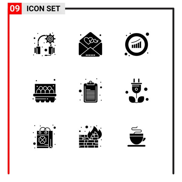 Set Modern Icons Sysymbols Signs Note Checklist Growth Egg Basket — Vector de stock