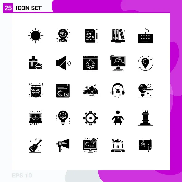 User Interface Pack Basic Solid Glyphs Keyboard Library Placeholder Education — Stock Vector