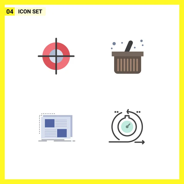 Piktogrammset Mit Einfachen Flachen Symbolen Für Ziel Rahmen Ziel Einkauf — Stockvektor