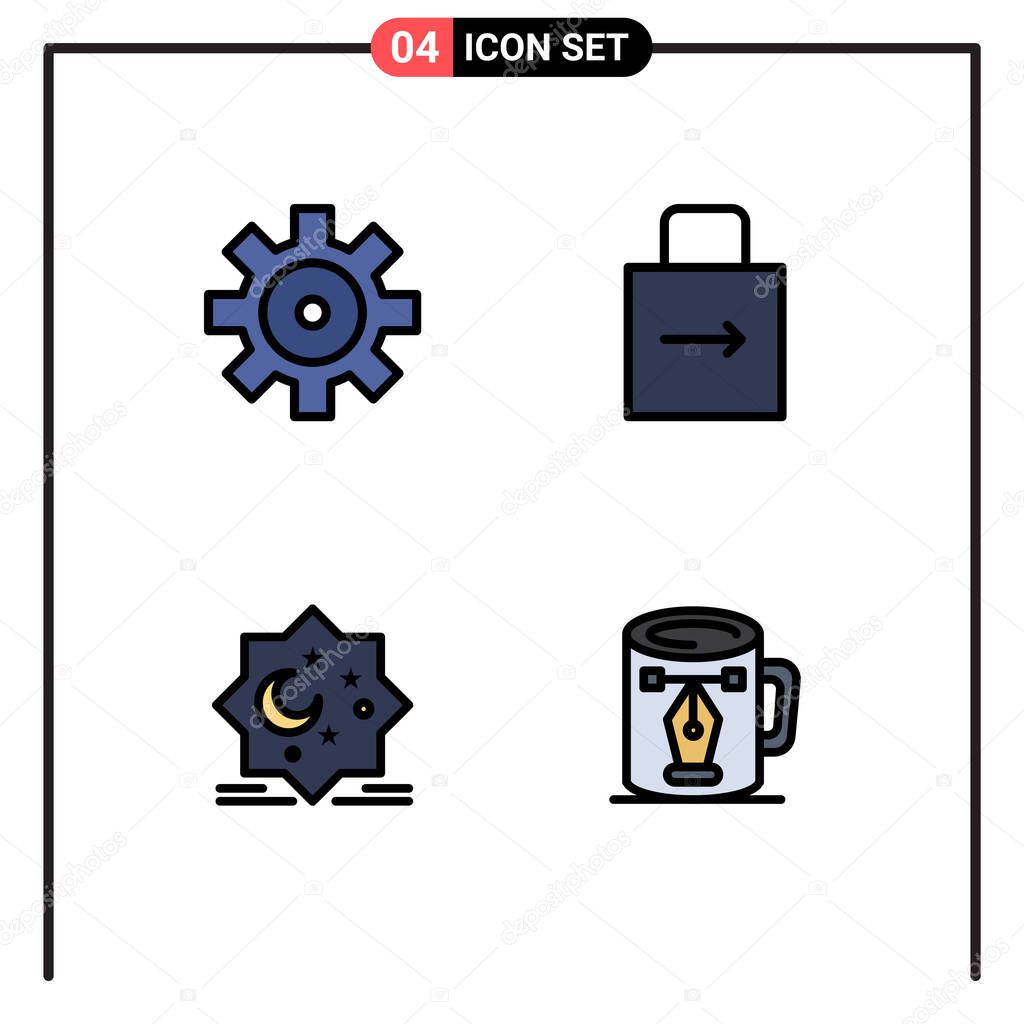 Set of 4 Modern UI Icons Symbols Signs for setting, cresent, arrow, protect, eid Editable Vector Design Elements