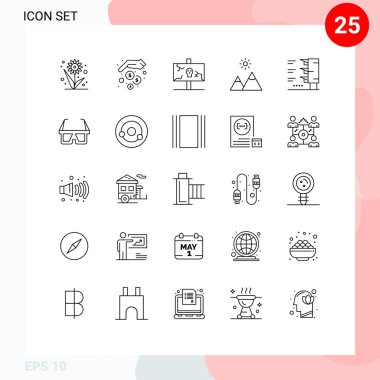 Trafiğin, doğanın, paskalyanın, dağların, partinin düzenlenebilir vektör tasarım elementlerinin modern kümesi