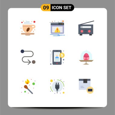 9 Düz Renk Kümesi ve para, muhasebeci, aygıt, rota, hedef Vector Design Elements gibi semboller