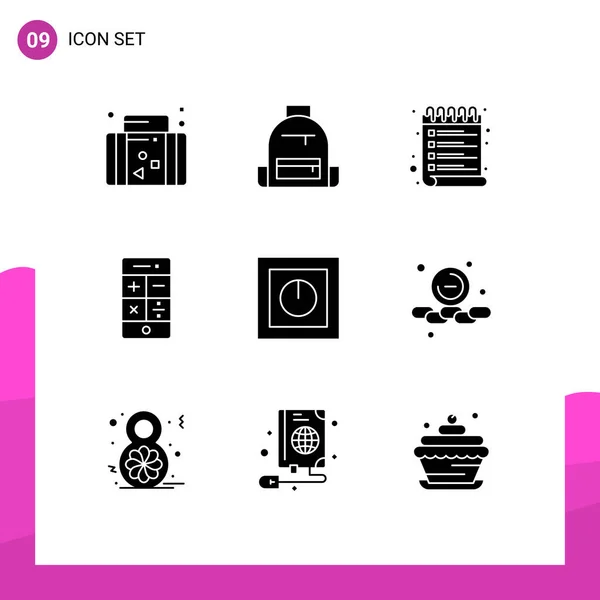 Solid Glyph Pack Universal Symbols Technology Math Hike Calculator Wish — Stock Vector