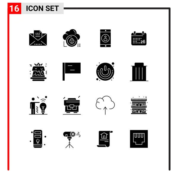 蛋糕的16个实体字形符号和符号组 印度共和国日 私人日 可编辑向量设计元素简介 — 图库矢量图片