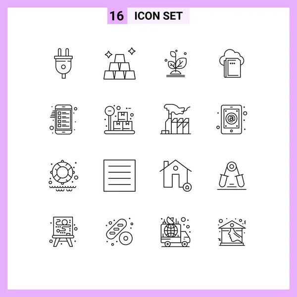 Set Commercial Outlines Pack Mobile Checklist Grow Computing File Editable — Stock Vector