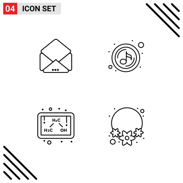 Set Modern Icons Symbolit Viestin Kaavan Musiikin Äänen Kukan Editable — vektorikuva