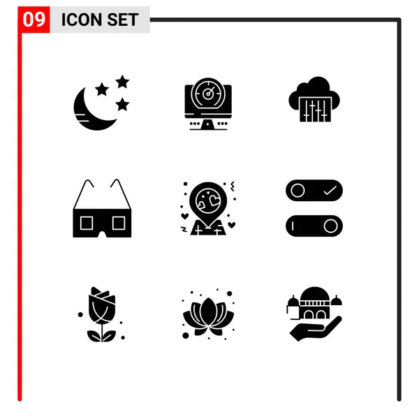 Conjunto Icones Modernos Símbolos Sinais Para Controle Amor Conexão Localização — Vetor de Stock