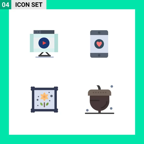 Mobile Interface Flat Icon Set Pictograms Internet Hobbies Player Love — Vector de stock