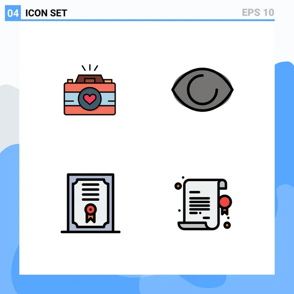 Uniwersalny Zestaw Kolorów Płaskich Aplikacji Internetowych Mobilnych Aparat Fotograficzny Certyfikat — Wektor stockowy
