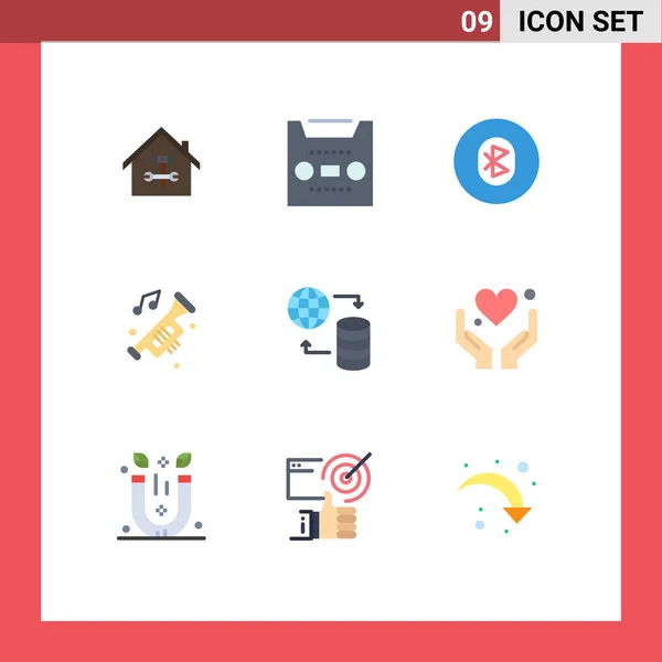 Mobile Interface Flat Color Set Pictogrammes Corne Accessoires Multimédia Sans — Image vectorielle