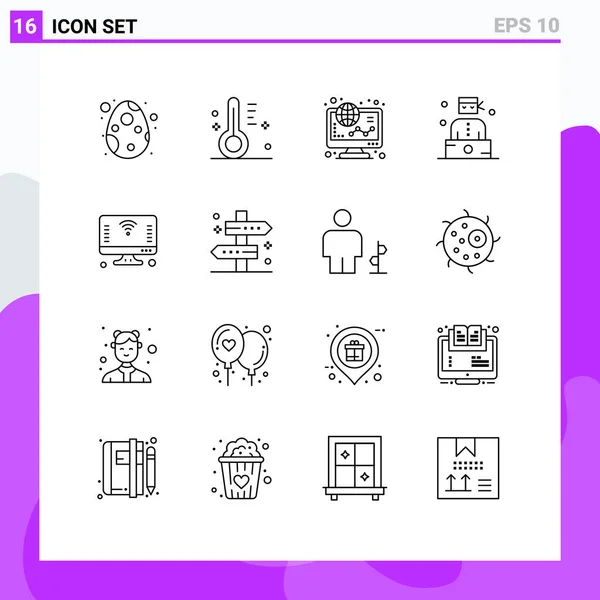 Set Modern Icons Sysymbols Signs Computer Professions Ecommerce Criminal Shopping — Vector de stock
