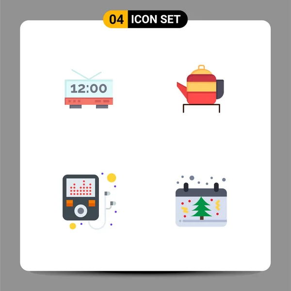 Set Vector Flat Icons Grid Clock Player Machine China Date — Vector de stock