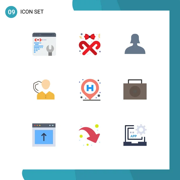 Conjunto Cores Planas Interface Móvel Pictogramas Escudo Pessoal Avatar Pessoa —  Vetores de Stock
