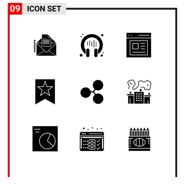Grupo Universal Símbolos Icon Modernos Glifos Sólidos Tecnología Criptomoneda Comunicación — Archivo Imágenes Vectoriales
