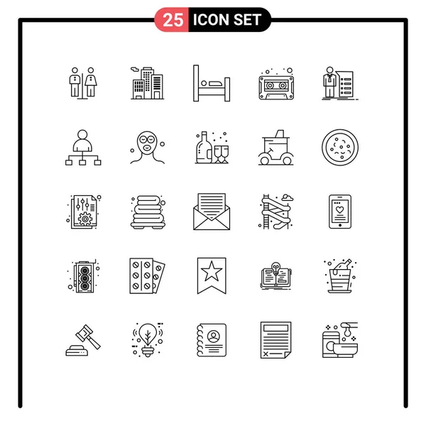Set Modern Icons Symbols Signs Graph Business Hotel Tape Audio — Stock Vector