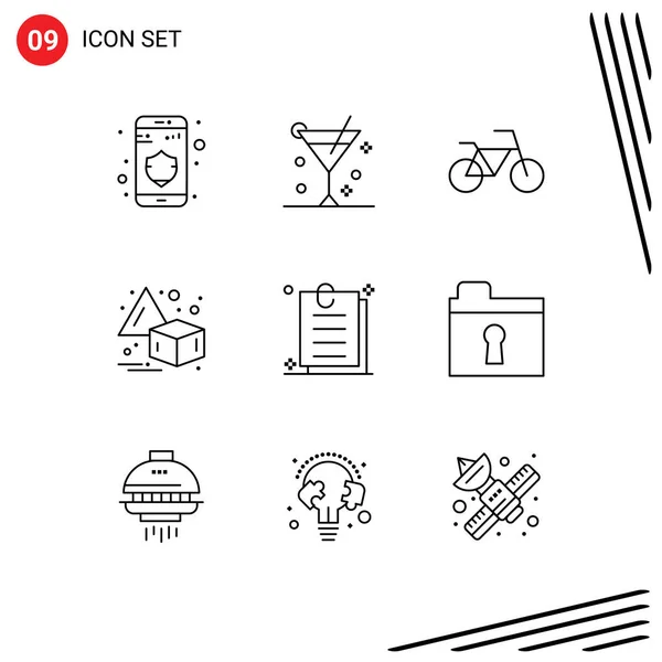 Modern Set Outlines Pictograph Private Folder Vehicles Paper Contract Editable — Stock Vector