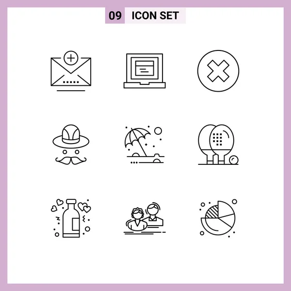 Conjunto Icones Modernos Símbolos Sinais Para Atividades Verão Multimídia Proteção — Vetor de Stock