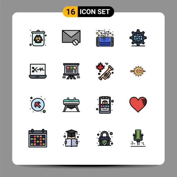 Set Modern Icons Sysymbols Signs Setting Internet Spam Gear Processor — Vector de stock