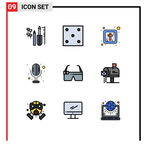 Moderno Conjunto Cores Planas Fileadas Símbolos Como Inteligente Óculos Cristandade — Vetor de Stock