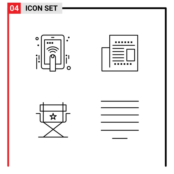 Mobile Interface Line Set Piktogramok Kéz Mozi Gesztus Iroda Igazítsa — Stock Vector