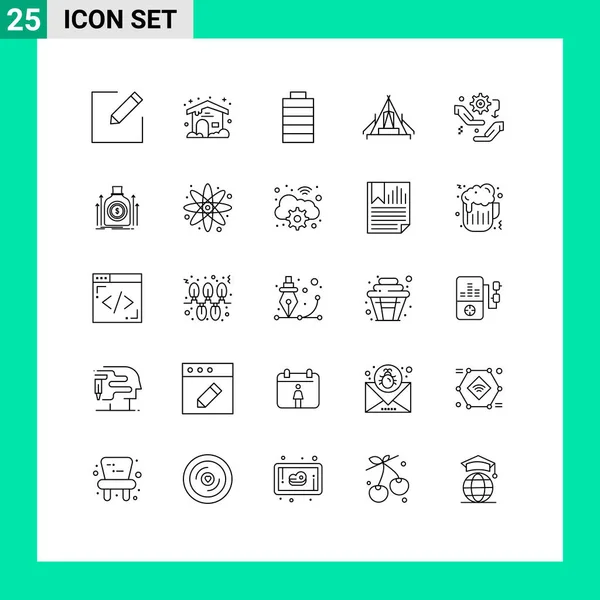 Grupp Moderna Linjer Set För Konfiguration Hand Energi Växel Camping — Stock vektor