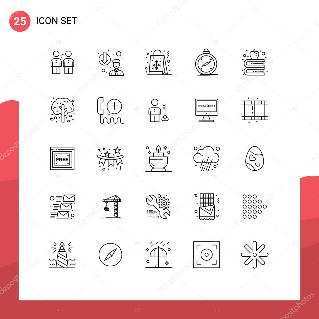 Pack of 25 creative Lines of direction, snow, degradation, shopping, christmas Editable Vector Design Elements