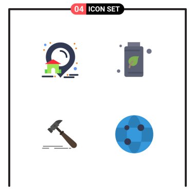 Mülk, inşaat, gerçek, ağaç, güçlü Düzenlenebilir Vektör Tasarım Elementleri gibi 4 Düz Simge ve sembolden oluşan modern küme