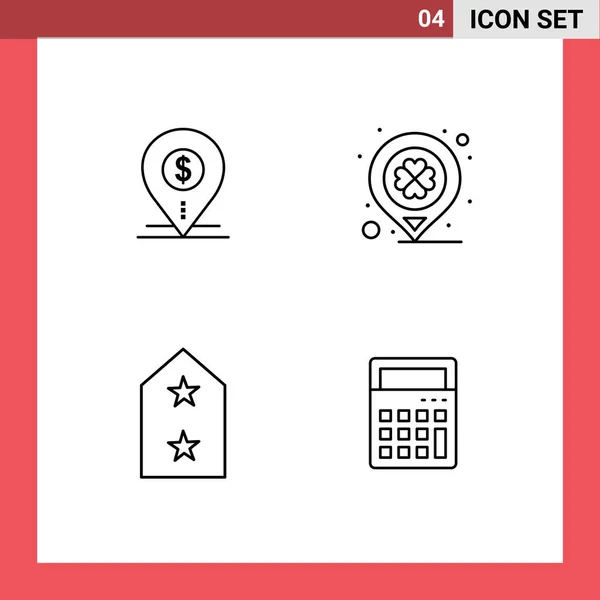 Mobile Interface Line Set Pictograms Dollar Marker Location Day Badge — Vector de stock