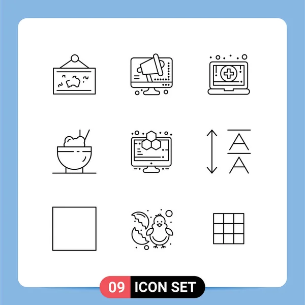 Stock Vector Icon Pack Line Signs Sysymbols Computer Rice Computer — Vector de stock