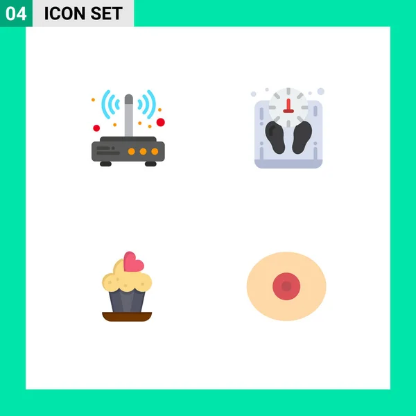 Kelompok Ikon Datar Tanda Tanda Dan Simbol Modem Cupcake Koneksi - Stok Vektor