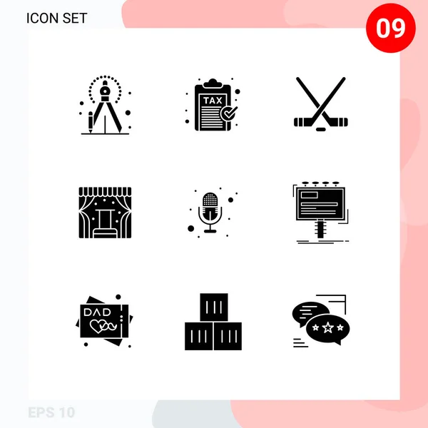 Modern Solid Glyphs Set Recording Trade Hokey Stage Concert Editable — 스톡 벡터